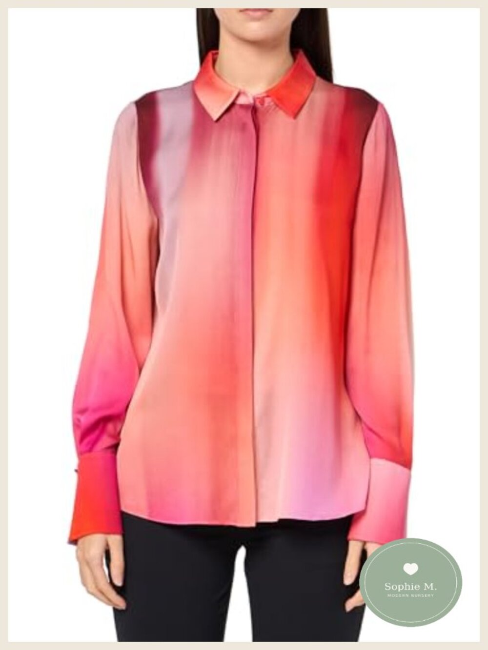 Silk Blend Printed Blouse Long Sleeve V-Neck Women's Dressy Top